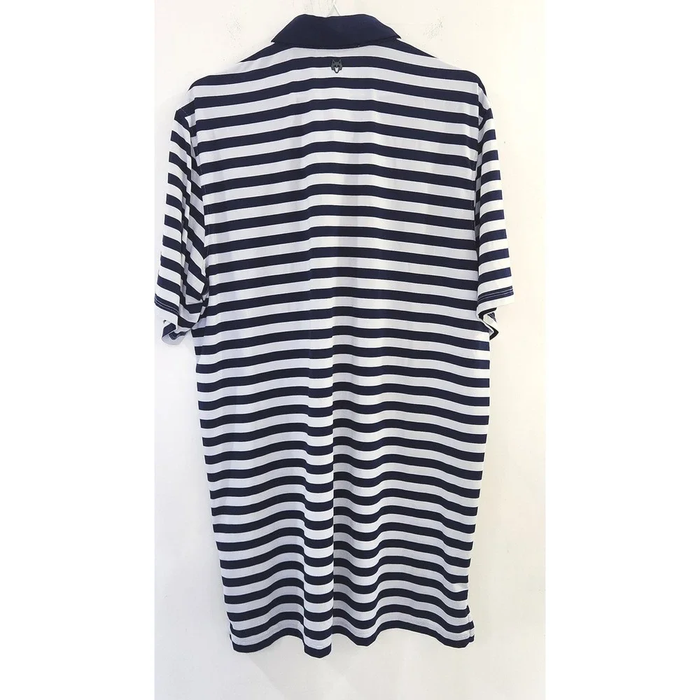 Greyson Clothiers Mens Large Navy White Striped Golf Polo Shirt Wolf Logo L - Picture 2 of 5